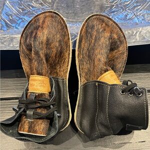 Black and Brown Lace Up Boots with (Rugged style sole)